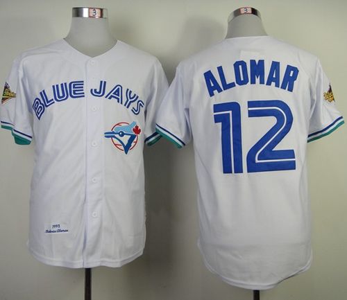 Mitchell And Ness 1993 Blue Jays #12 Roberto Alomar White Throwback Stitched MLB Jersey - Click Image to Close